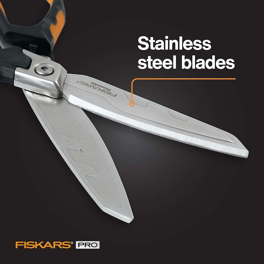 Fiskars Pro PowerArc Shop Shears, Heavy Duty Stainless Steel Scissor, Industrial Grade Tool for Building and Construction, 10 in, Orange/Black - Image 5