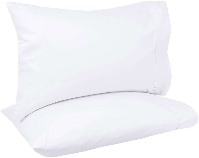 Amazon Basics 400 Thread Count Cotton Pillowcases, Standard, 30" L x 20" W, White - Set of 2, Pillows Not Included - Image 1