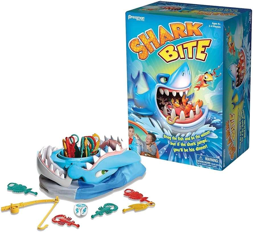 Shark Bite -- Roll the Die and Fish for Colorful Sea Creatures Before the Shark Bites Game! by Pressman Blue Sky, 5" - Image 1