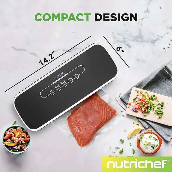 NutriChef Automatic Vacuum Air Sealing System for Food Preservation with Starter Kit, Compact Design, Lab Tested, Dry & Moist Food Modes with Led Indicator Lights, Black - Image 3