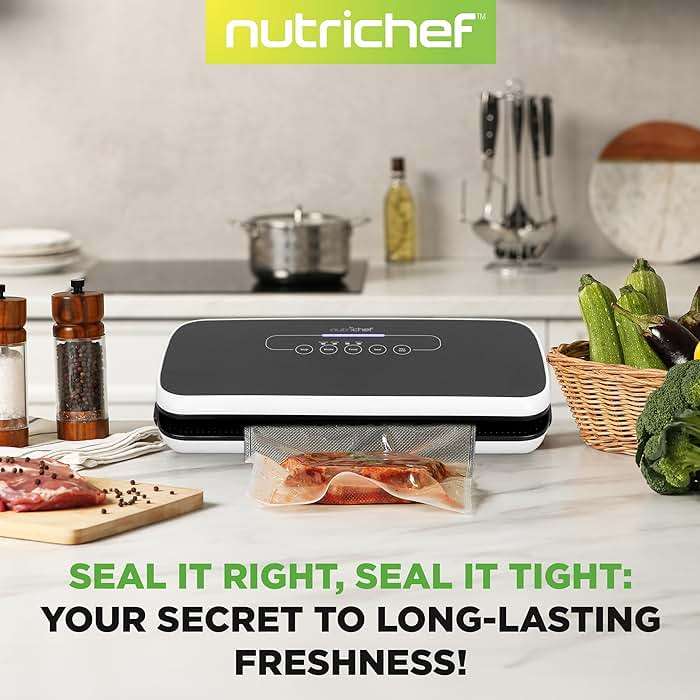 NutriChef Automatic Vacuum Air Sealing System for Food Preservation with Starter Kit, Compact Design, Lab Tested, Dry & Moist Food Modes with Led Indicator Lights, Black - Image 7
