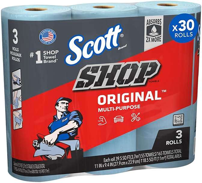 Scott Shop Original (75143), Original Blue Shop Towels, 9.4"x11" sheets, 10 Packs of 3 Rolls (55 Towels/Roll, 30 Rolls/Case, 1,650 Towels/Case) - Image 1