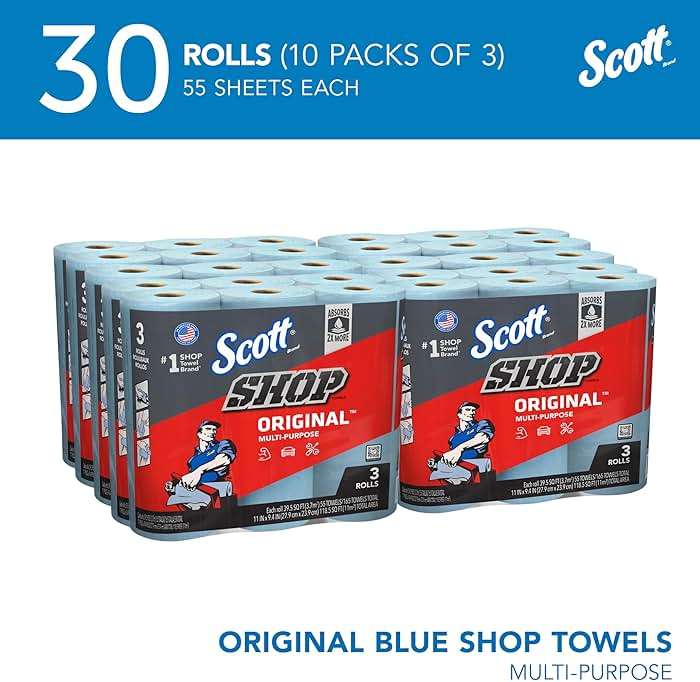Scott Shop Original (75143), Original Blue Shop Towels, 9.4"x11" sheets, 10 Packs of 3 Rolls (55 Towels/Roll, 30 Rolls/Case, 1,650 Towels/Case) - Image 2