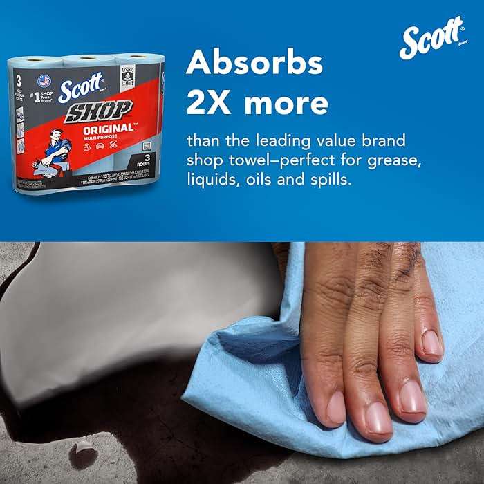 Scott Shop Original (75143), Original Blue Shop Towels, 9.4"x11" sheets, 10 Packs of 3 Rolls (55 Towels/Roll, 30 Rolls/Case, 1,650 Towels/Case) - Image 6