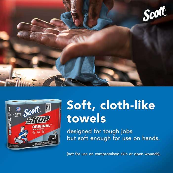 Scott Shop Original (75143), Original Blue Shop Towels, 9.4"x11" sheets, 10 Packs of 3 Rolls (55 Towels/Roll, 30 Rolls/Case, 1,650 Towels/Case) - Image 7