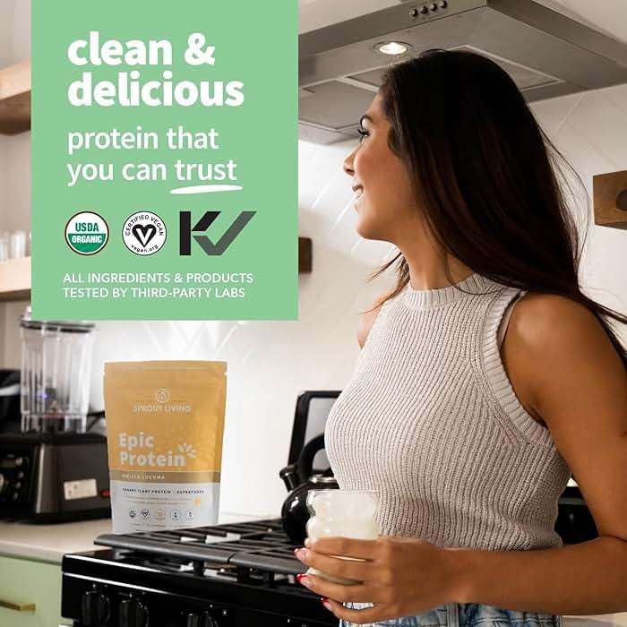 Sprout Living Epic Protein, Plant Based Protein & Superfoods Powder, Vanilla Lucuma Powder | 20 Grams Organic Protein Powder, Vegan, Non Dairy, Non-GMO, Gluten Free, Low Sugar (1 Pound, 12 Servings) - Image 2