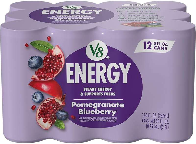 V8 +Energy, Juice Drink with Green Tea, Pomegranate Blueberry, 8 Fl Oz Can, Pack of 12 - Image 1