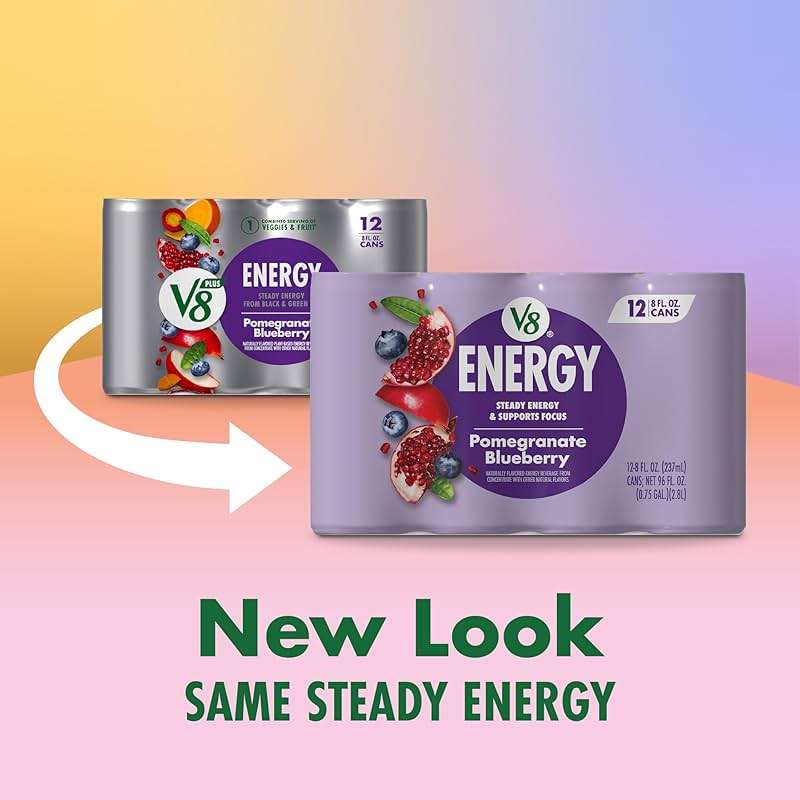 V8 +Energy, Juice Drink with Green Tea, Pomegranate Blueberry, 8 Fl Oz Can, Pack of 12 - Image 3