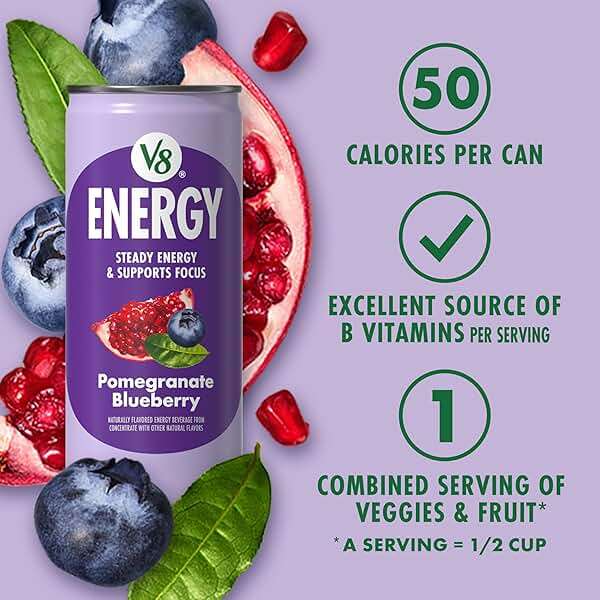 V8 +Energy, Juice Drink with Green Tea, Pomegranate Blueberry, 8 Fl Oz Can, Pack of 12 - Image 6