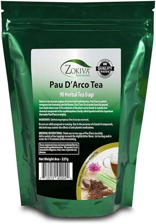 Zokiva Nutritionals - Pau D'arco Tea Bags - 90 Premium Ipe Roxo Bark Tea Bags - 100% Pure All-Natural Immune System Support In a Stand up Resealable Foil Pouch - Image 1