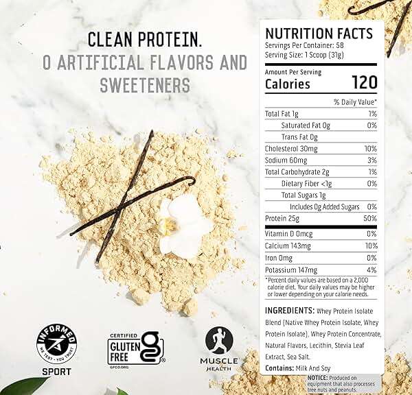 Ascent 100% Whey, Native Whey Protein Blend - Clean Post Workout Recovery, Digesting, Zero Artificial Flavors & Sweeteners, Gluten Free, 5.5g BCAA, 2.6g Leucine, Vanilla Bean 4 lb. - Image 5