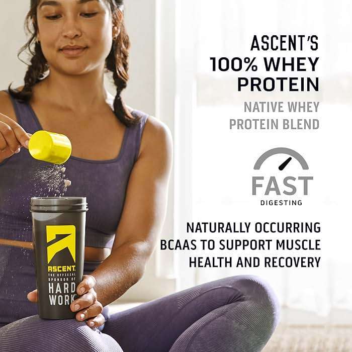 Ascent 100% Whey, Native Whey Protein Blend - Clean Post Workout Recovery, Digesting, Zero Artificial Flavors & Sweeteners, Gluten Free, 5.5g BCAA, 2.6g Leucine, Vanilla Bean 4 lb. - Image 7