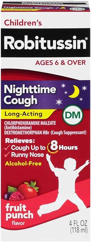 Children's Robitussin Nighttime Cough Long-Acting DM, Cough Medicine for Kids, Fruit Punch Flavor - 4 Fl Oz Bottle - Image 1