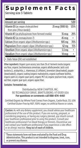 New Chapter Bone Strength Take Care - Bone & Heart Health Supplement - Clinically Studied Plant Calcium from Red Marine Algae - Vegan, Organic, Gluten Free & Kosher - 120 Slim Tablets - Image 6