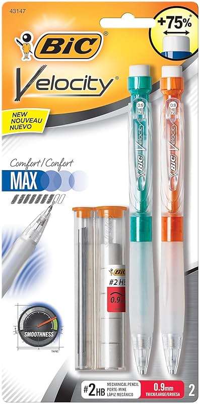 BIC Velocity Max Mechanical Pencils, With Colorful Barrel, Medium Point (0.7mm), 2-Count Pack Mechanical Pencils With Erasers and Lead Refills - Image 1