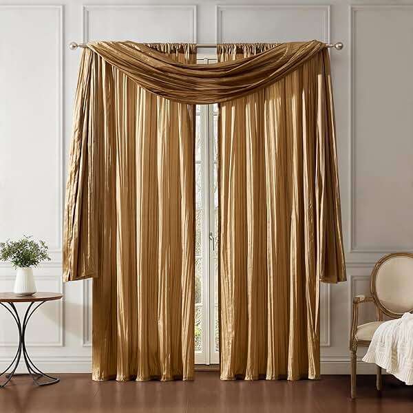 Elrene Home Fashions Athena Faux Crushed-Silk Window Curtain Panel and Valance Set, 52"x95" (2 Panels) & 1 Valance, Gold - Image 2
