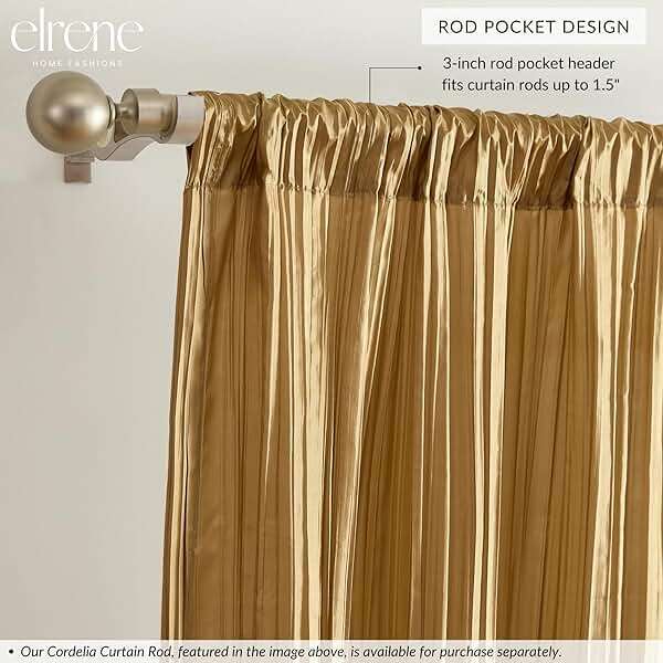 Elrene Home Fashions Athena Faux Crushed-Silk Window Curtain Panel and Valance Set, 52"x95" (2 Panels) & 1 Valance, Gold - Image 3