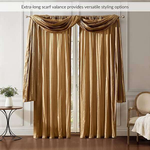 Elrene Home Fashions Athena Faux Crushed-Silk Window Curtain Panel and Valance Set, 52"x95" (2 Panels) & 1 Valance, Gold - Image 4