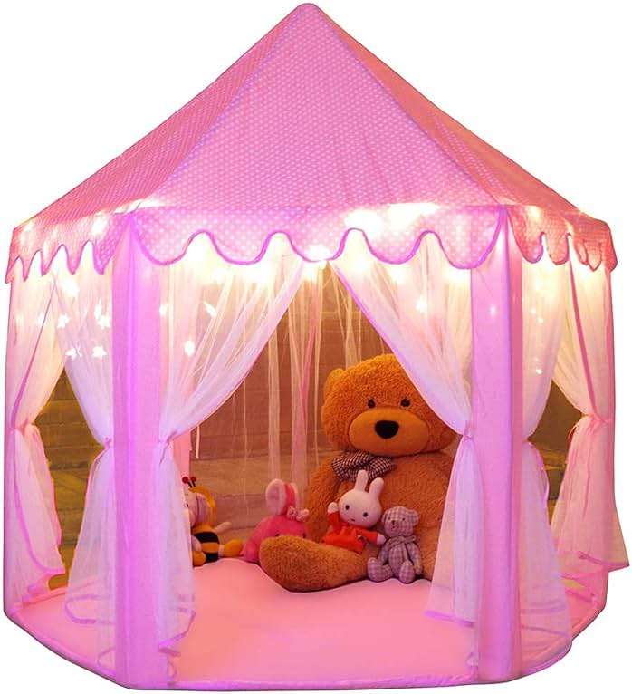 Monobeach Princess Tent Girls Large Playhouse Kids Castle Play Tent with Star Lights Toy for Children Indoor and Outdoor Games, 55'' x 53'' (DxH) - Image 1