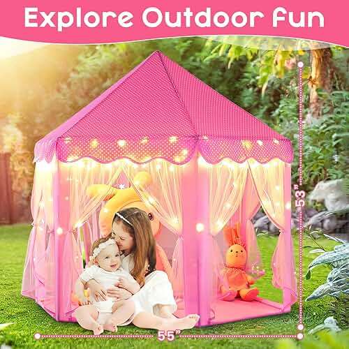 Monobeach Princess Tent Girls Large Playhouse Kids Castle Play Tent with Star Lights Toy for Children Indoor and Outdoor Games, 55'' x 53'' (DxH) - Image 3