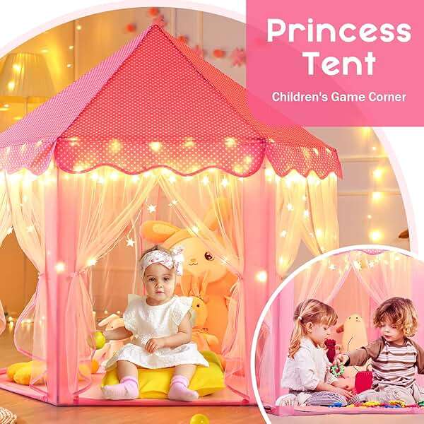 Monobeach Princess Tent Girls Large Playhouse Kids Castle Play Tent with Star Lights Toy for Children Indoor and Outdoor Games, 55'' x 53'' (DxH) - Image 6
