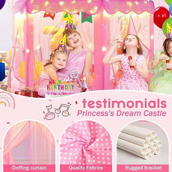 Monobeach Princess Tent Girls Large Playhouse Kids Castle Play Tent with Star Lights Toy for Children Indoor and Outdoor Games, 55'' x 53'' (DxH) - Image 7