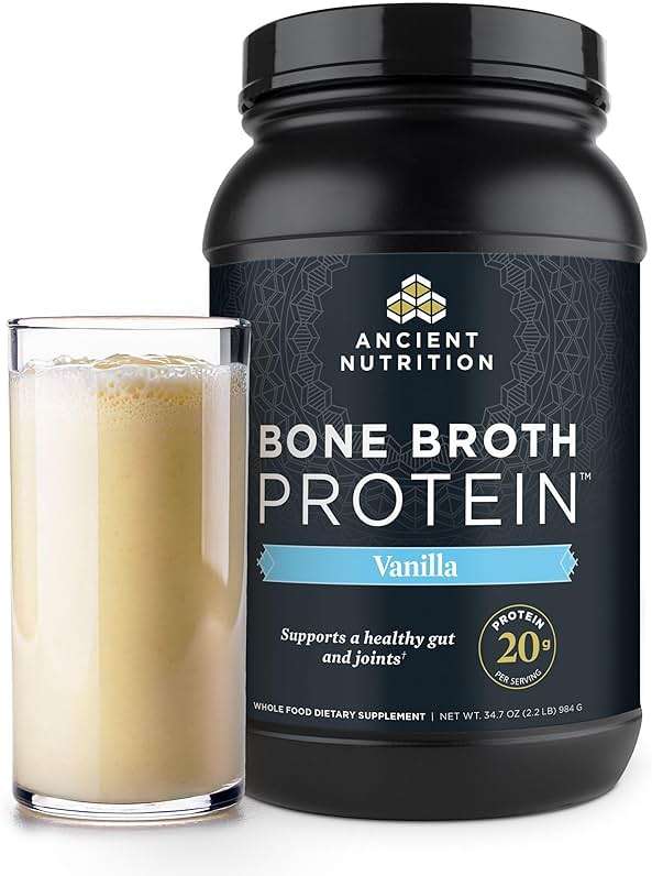 Ancient Nutrition Grass Fed, Bone Broth Protein Powder, 20g Protein, Hydrolyzed Collagen Peptides, Keto & Paleo Friendly, Supports Joint, Gut Health, Vanilla, 40 Servings - Image 1