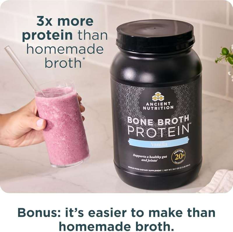 Ancient Nutrition Grass Fed, Bone Broth Protein Powder, 20g Protein, Hydrolyzed Collagen Peptides, Keto & Paleo Friendly, Supports Joint, Gut Health, Vanilla, 40 Servings - Image 5
