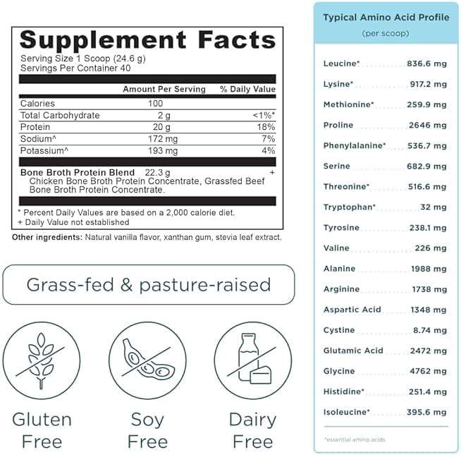 Ancient Nutrition Grass Fed, Bone Broth Protein Powder, 20g Protein, Hydrolyzed Collagen Peptides, Keto & Paleo Friendly, Supports Joint, Gut Health, Vanilla, 40 Servings - Image 6
