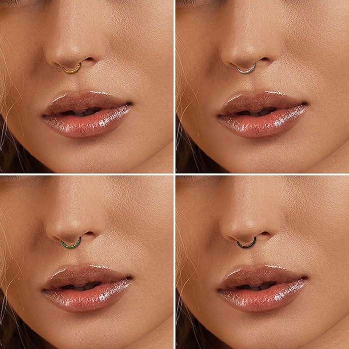 Jstyle 5Pcs 316L Surgical Steel Septum Rings Nose Rings Hoop 16G 18G 20G Hinged Clicker Hoop Nose Rings for Women Men Cartilage Hoop Earring Lip Helix Rook Tragus Conch Septum Nose Piercing Jewelry - Image 4