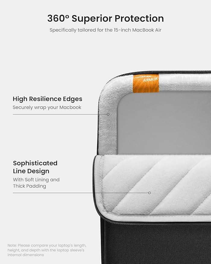 tomtoc 360° Protective Laptop Sleeve for 15-inch New MacBook Air M5/A3448 (2026), M4/A3241, M3/A3114, M2/A2941, Water-Resistant Laptop Case Fits 15-inch MacBook Pro A1990 A1707 & Surface Laptop AI PC - Image 4