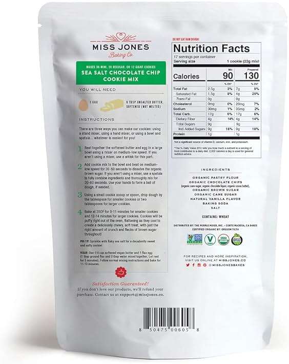Miss Jones Baking Organic Cookie Mix, Non-GMO, Vegan-Friendly, Packed with Morsels: Sea Salt Chocolate Chip (Pack of 6) - Image 2