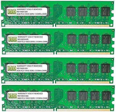 NEMIX RAM 32GB (4X8GB) DDR3 1333MHz PC3-10600 2Rx8 1.5V 240-PIN Non-ECC UDIMM Unbuffered Desktop Memory KIT - Image 1