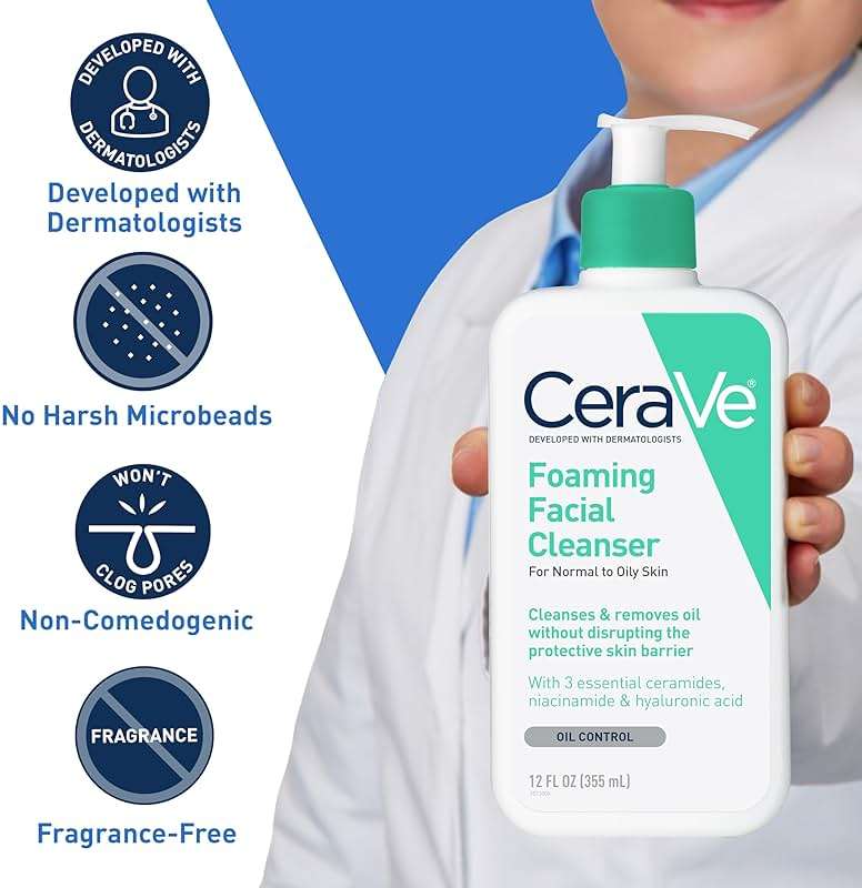 CeraVe Foaming Facial Cleanser, Daily Face Wash for Oily Skin, Hyaluronic Acid + Ceramides + Niacinamide, Fragrance Free, Non-Drying Oil Control Face Wash, 16 Fluid Ounces - Image 4