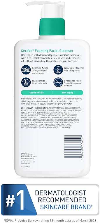 CeraVe Foaming Facial Cleanser, Daily Face Wash for Oily Skin, Hyaluronic Acid + Ceramides + Niacinamide, Fragrance Free, Non-Drying Oil Control Face Wash, 16 Fluid Ounces - Image 8