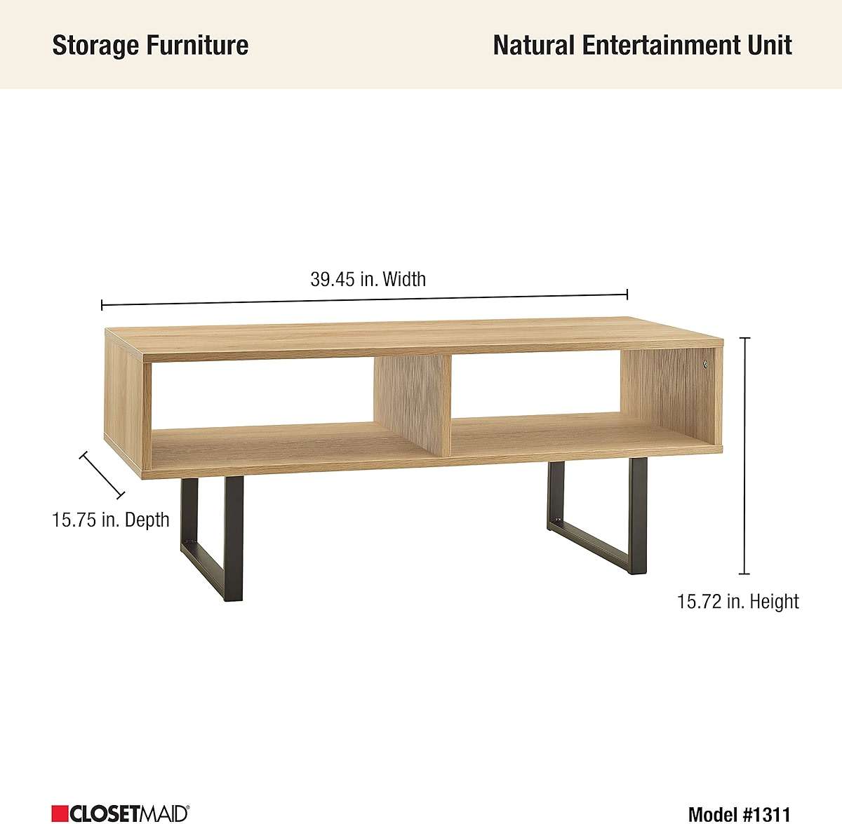 ClosetMaid 1311 Rectangular Wood Coffee Table with Storage Shelves, Natural - Image 3