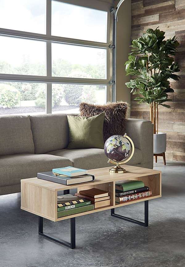 ClosetMaid 1311 Rectangular Wood Coffee Table with Storage Shelves, Natural - Image 4