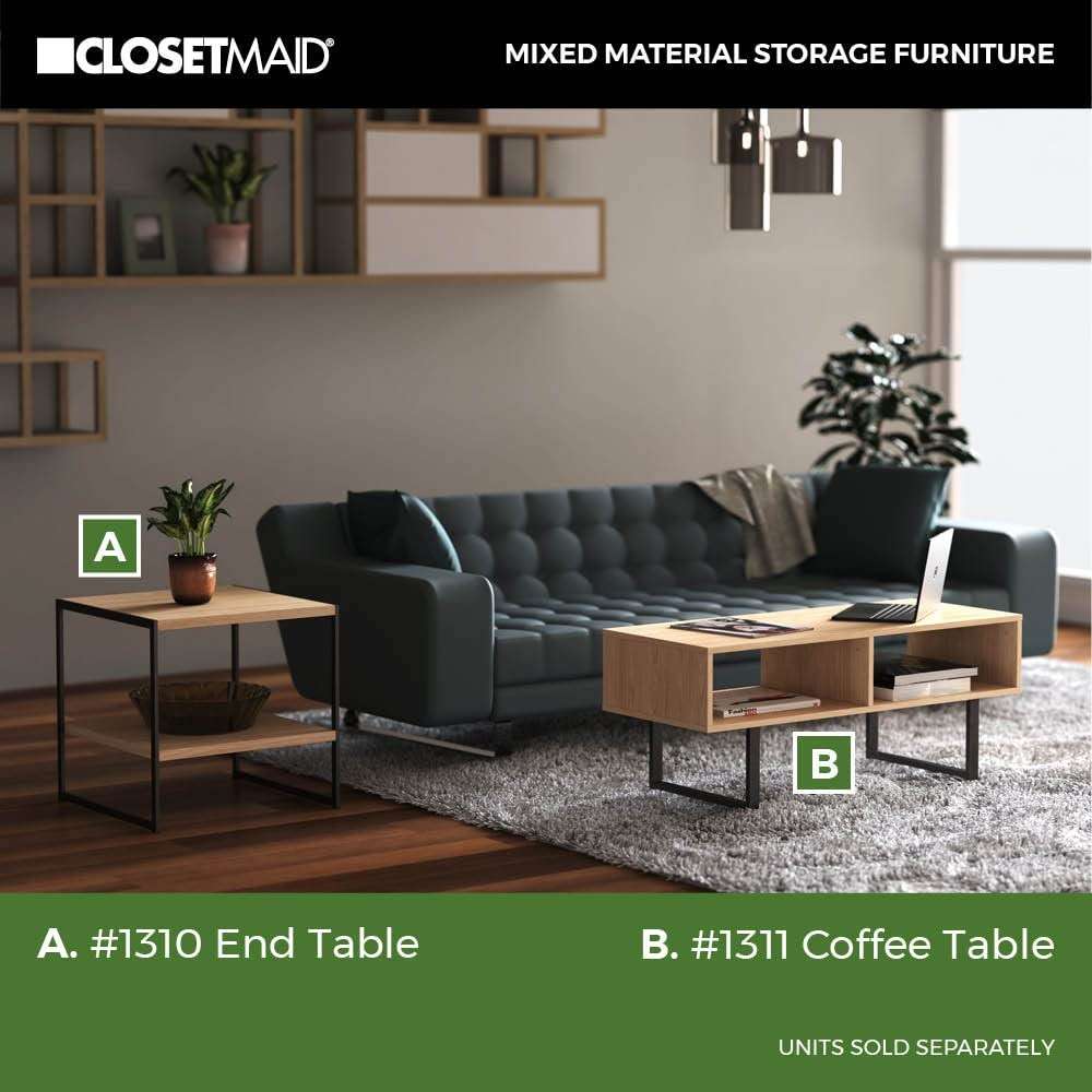 ClosetMaid 1311 Rectangular Wood Coffee Table with Storage Shelves, Natural - Image 6