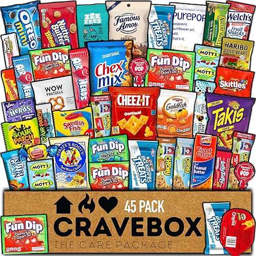 CRAVEBOX Snacks Box Variety Pack Care Package (45 Count) Father's Day Treats Gift Basket Adults Kids Grandkids Guys Girls Women Men Boyfriend Birthday Cookies Chips College Student Office School - Image 1