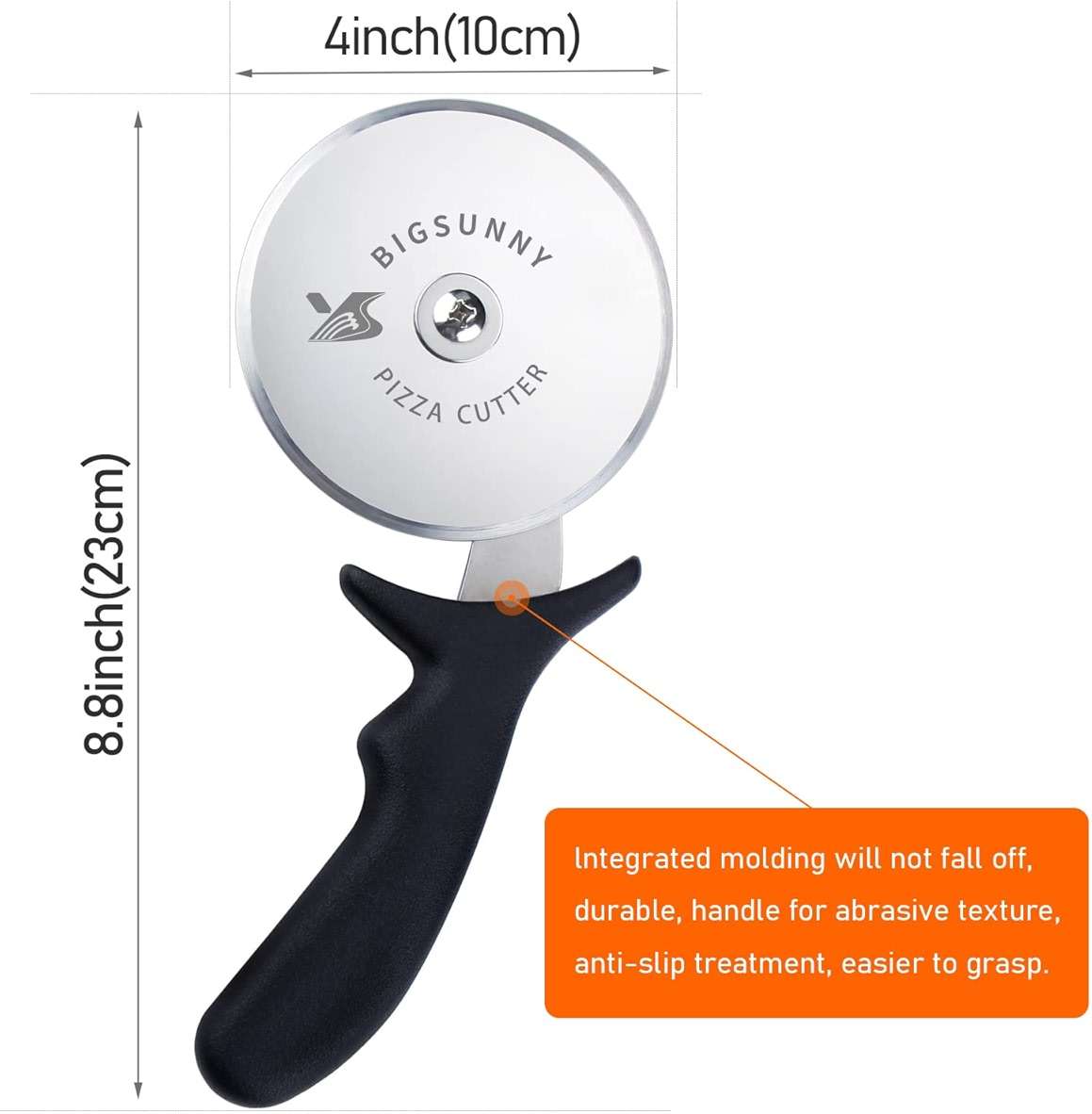 MSY BIGSUNNY Pro Pizza Cutter, Stainless Steel Pizza Cutter Wheel, with Super Sharp Pizza Slicer Dia 4-inch(10cm), Dishwasher Safe - Image 3
