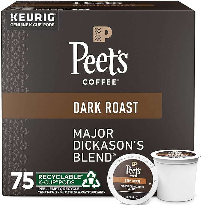 Peet's Coffee, Dark Roast Keurig K-Cup Pods, 100% Arabica Coffee - Major Dickason's Blend 75 Count (1 Box of 75 Pods) - Image 1