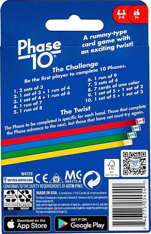 Mattel Games Phase 10 Card Game with 108 Cards, Great Game for Kids, Family or Adult Game Night, Ages 7 Years and Older - Image 6