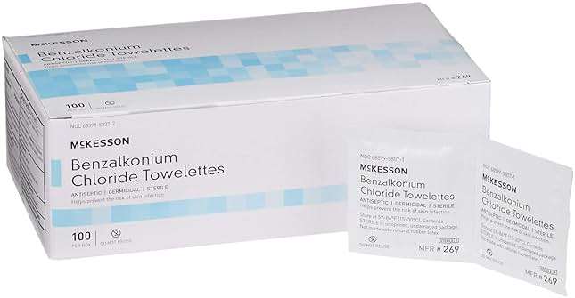 McKesson Benzalkonium Chloride Towelettes [Pack of 100] First Aid Antiseptic Wipes, Sterile Individual Wrapped - Image 1