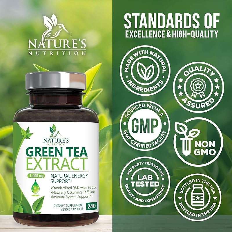 Green Tea Extract Capsules - 3X Strength Green Tea Extract 1000 mg Per Serving Pills with 45% EGCG & 98% Polyphenols for Natural Energy - Antioxidant Herbal Heart Support Supplement - 240 Capsules - Image 4