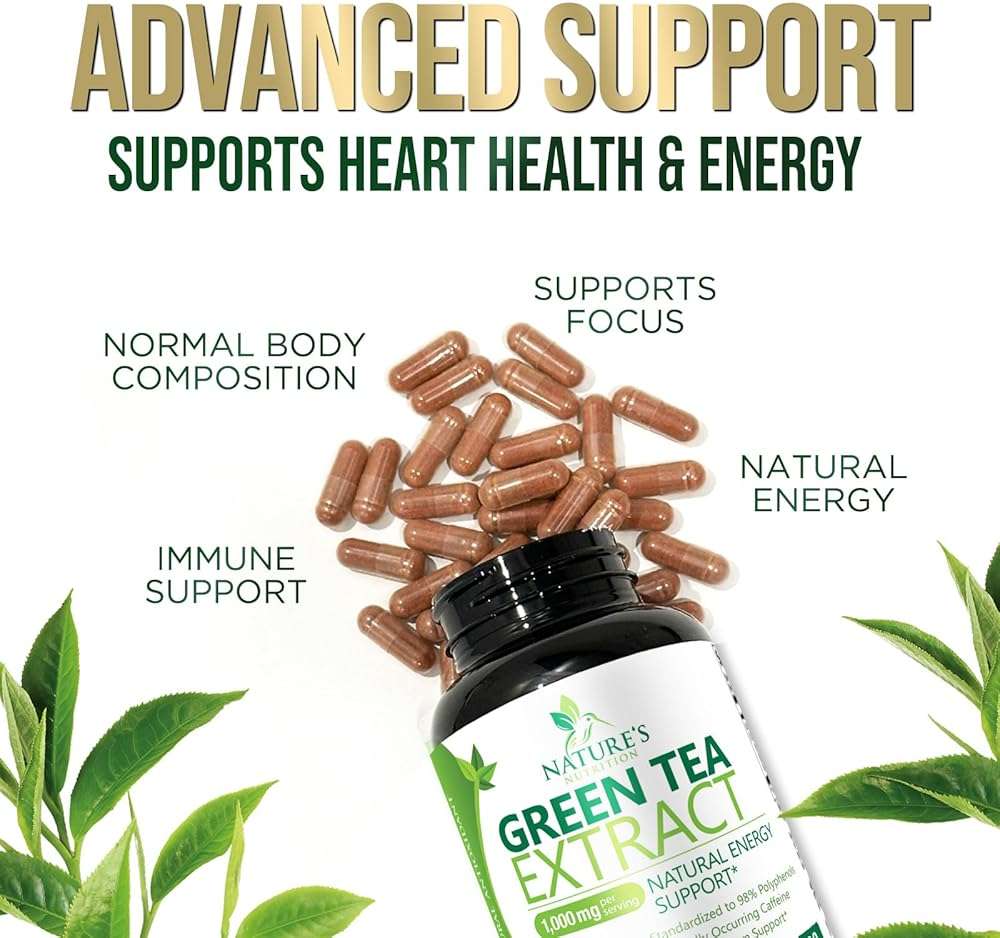 Green Tea Extract Capsules - 3X Strength Green Tea Extract 1000 mg Per Serving Pills with 45% EGCG & 98% Polyphenols for Natural Energy - Antioxidant Herbal Heart Support Supplement - 240 Capsules - Image 6