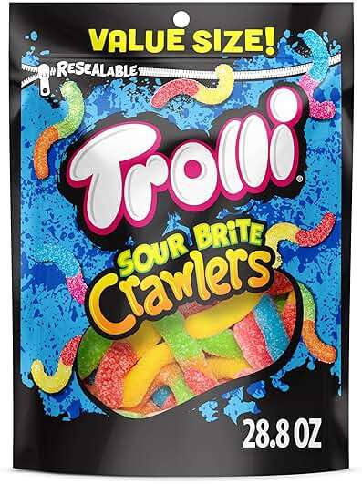 Trolli Sour Brite Crawlers, Candy, Cherry-Lemon, Strawberry-Grape & Orange-Lime, Sweet and Sour, Gummy Worms, Halloween Treat, 28.8 oz - Image 1