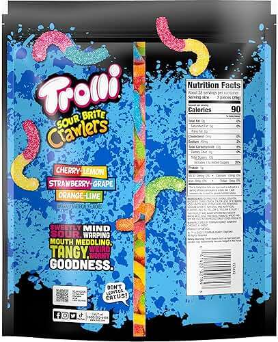 Trolli Sour Brite Crawlers, Candy, Cherry-Lemon, Strawberry-Grape & Orange-Lime, Sweet and Sour, Gummy Worms, Halloween Treat, 28.8 oz - Image 9