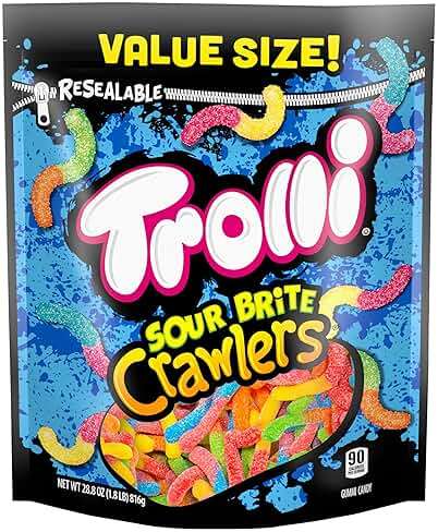 Trolli Sour Brite Crawlers, Candy, Cherry-Lemon, Strawberry-Grape & Orange-Lime, Sweet and Sour, Gummy Worms, Halloween Treat, 28.8 oz - Image 10