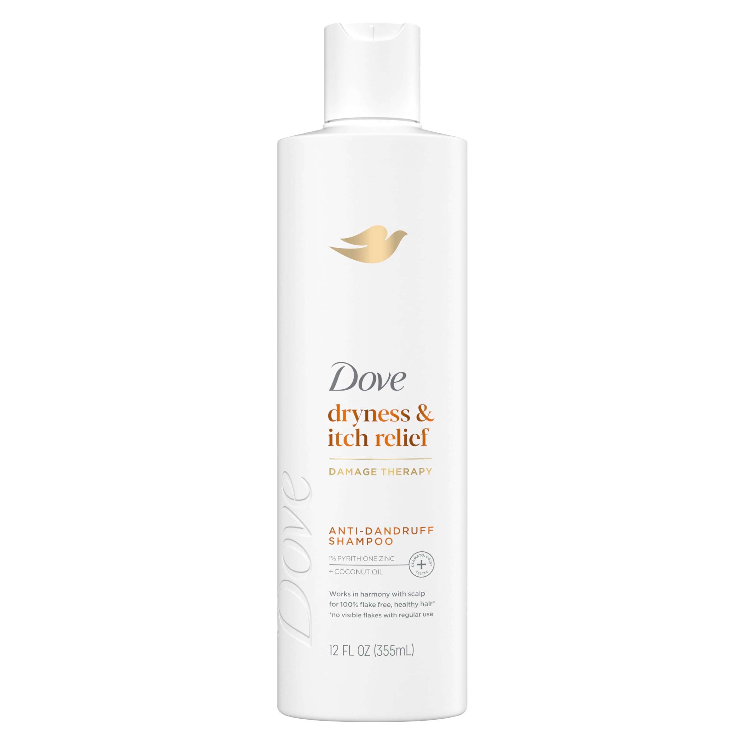 Dove Damage Therapy Derma Shampoo Dryness + Itch for Flaky Scalp with Pyrithione Zinc and Coconut Oil 12 Fl Oz - Image 1