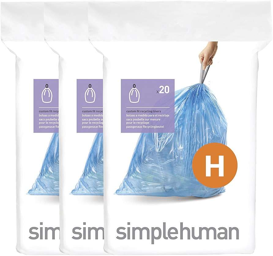simplehuman Code H 60 Count, Genuine Custom Fit Liners, Drawstring Trash Bags in Dispenser Packs, 30-35 Liter / 8-9.2 Gallon, Blue - Image 1